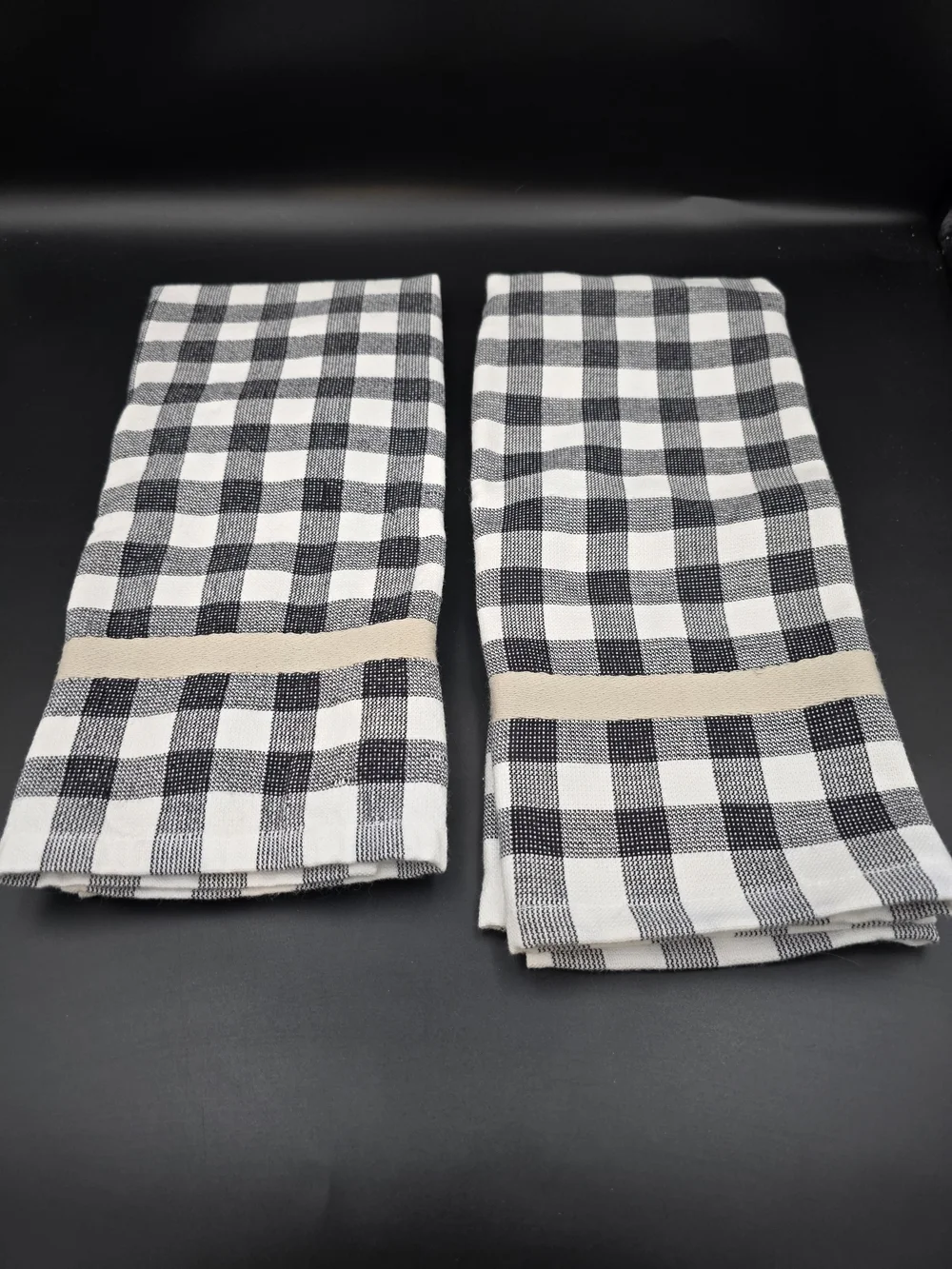 kate spade Black & White Buffalo Check Towels with Gold Sunflower